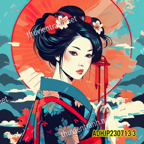 Tranh dán tường hoa cô gái Geisha Nhật Bản-ADHJP230713-3 - Tranh tường chất lượng cao